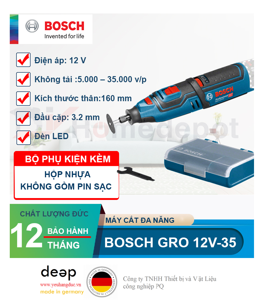 Máy cắt xoay đa năng pin Bosch GRO 12V-35 (Solo)   Piqi4 | Www.Thietbinhapkhau.Com | Công Ty PQ 