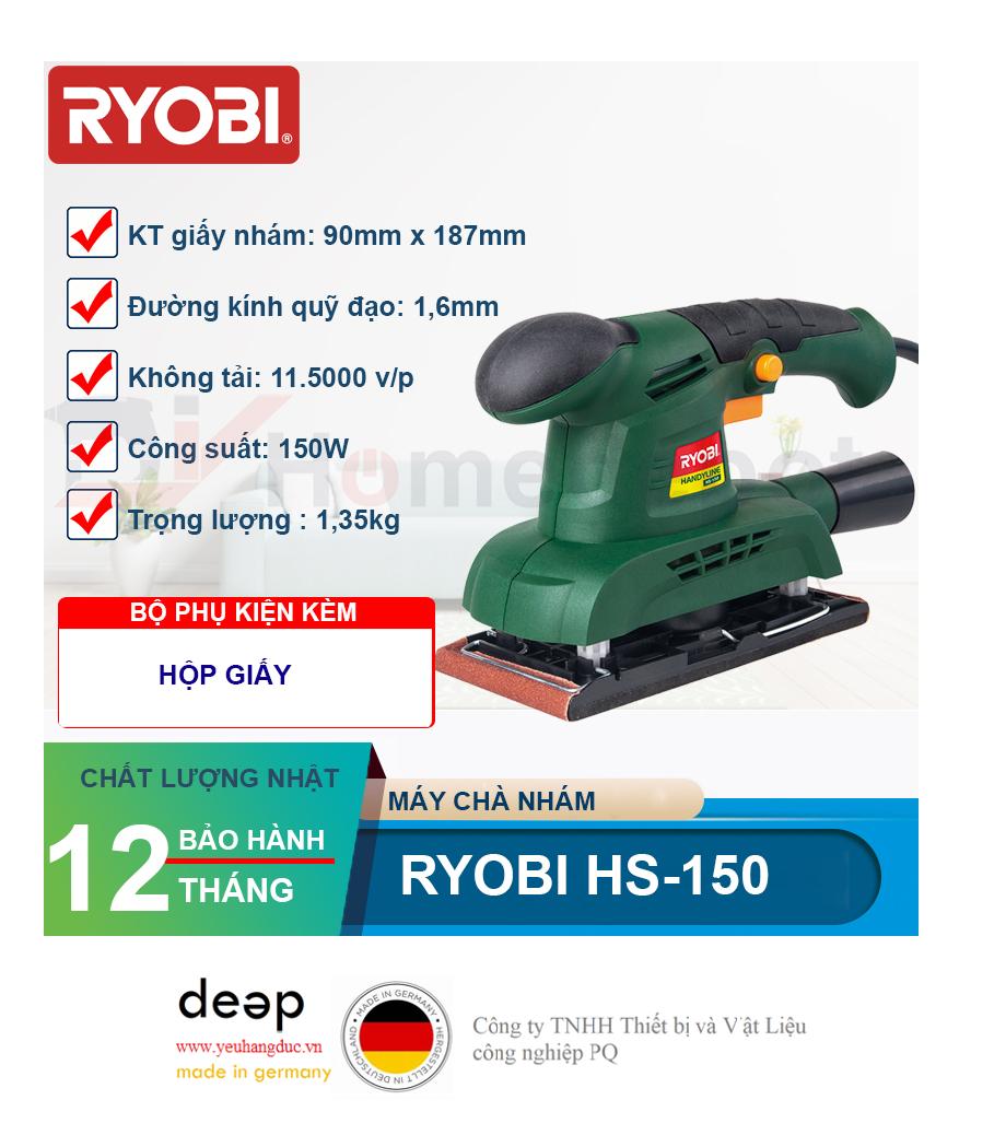 Máy chà nhám rung Ryobi HS-150 150W   Piqi4 | Www.Thietbinhapkhau.Com | Công Ty PQ 