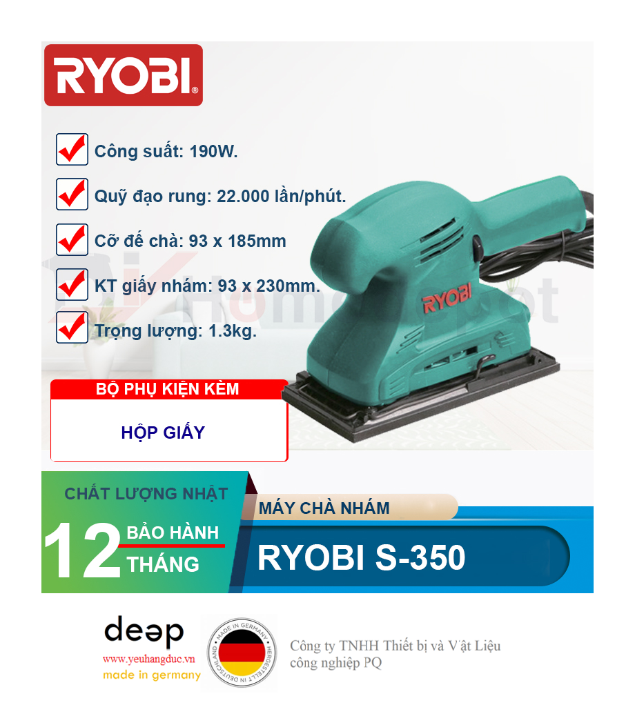 Máy chà nhám rung Ryobi S-350 190W   Piqi4 | Www.Thietbinhapkhau.Com | Công Ty PQ 