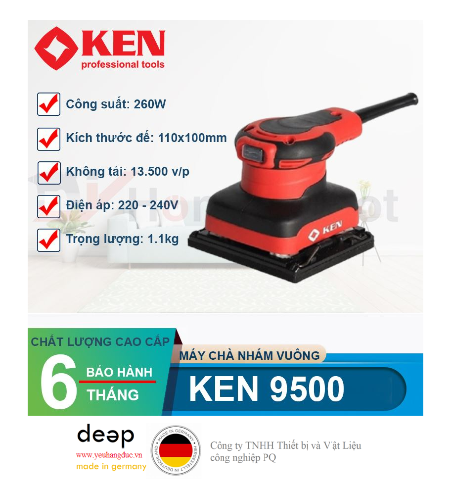 Máy chà nhám vuông 260W Ken 9500  Piqi4 | Www.Thietbinhapkhau.Com | Công Ty PQ 