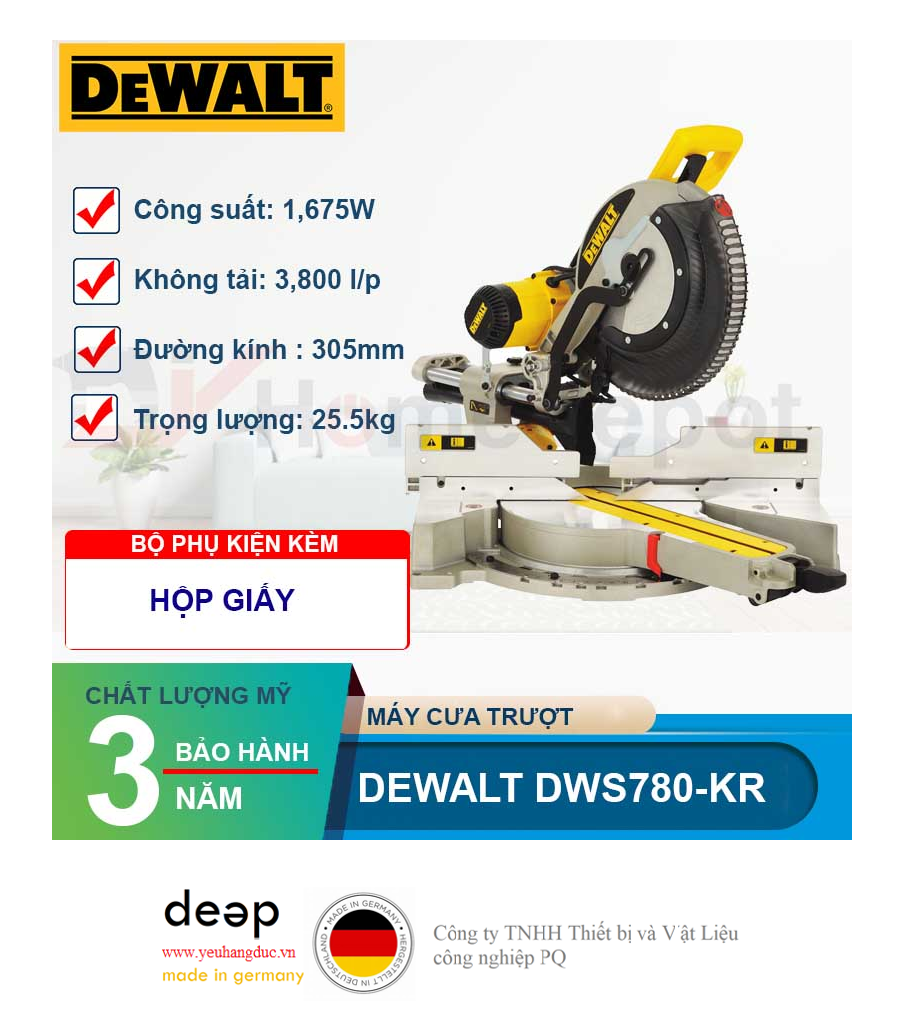 Máy cưa cắt đa góc trượt DeWALT DWS780-KR   Piqi4 | Www.Thietbinhapkhau.Com | Công Ty PQ 