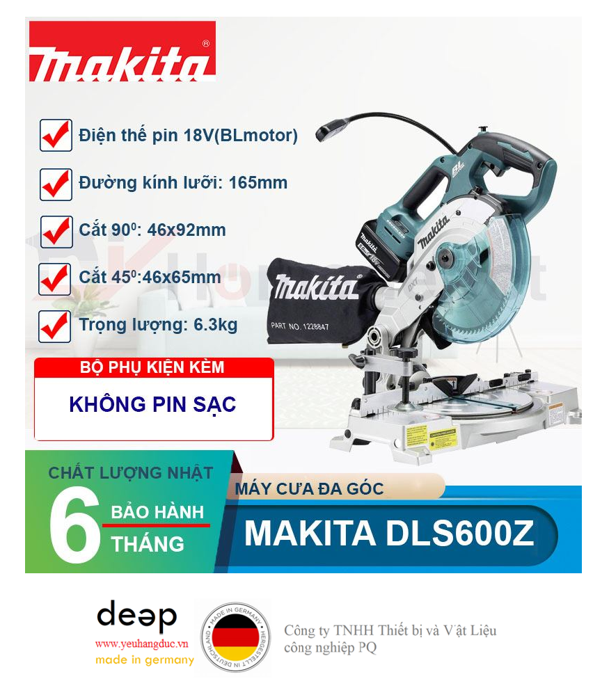 Máy cưa đa góc dùng pin Makita DLS600Z 18V   Piqi4 | Www.Thietbinhapkhau.Com | Công Ty PQ 