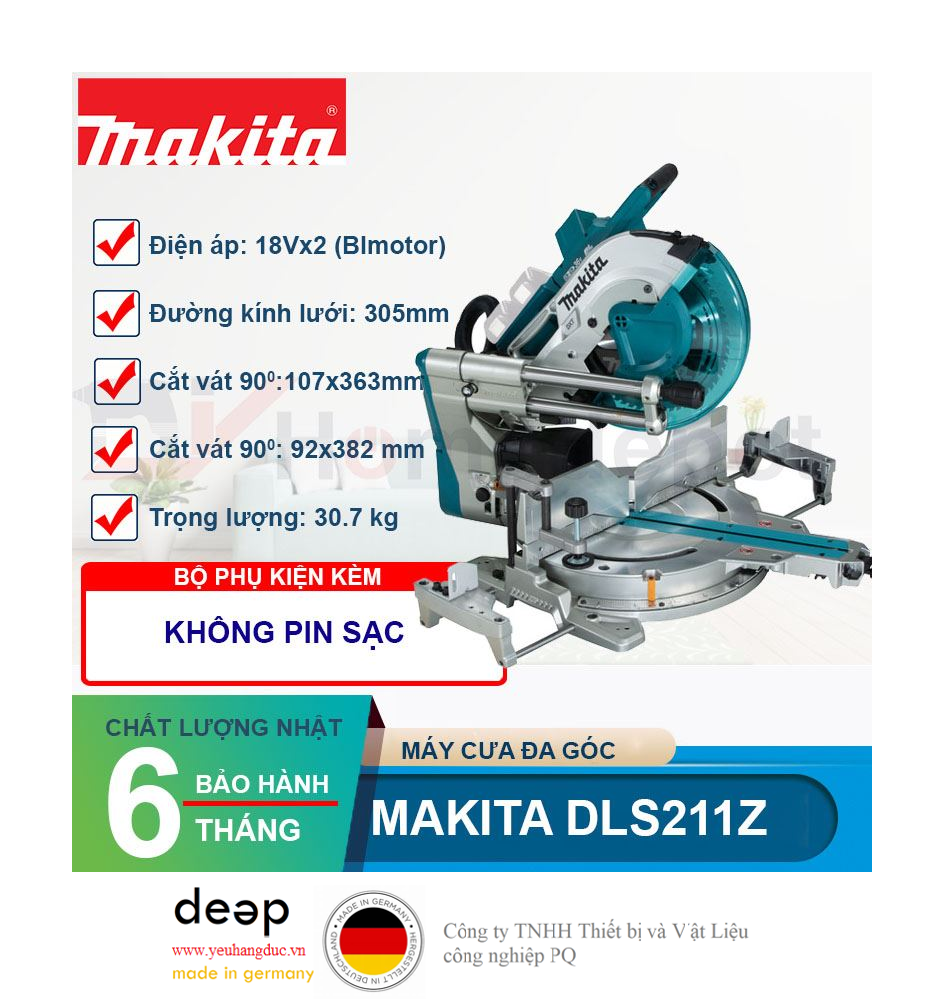 Máy cưa đa góc trượt dùng pin 18V Makita DLS211Z  Piqi4 | Www.Thietbinhapkhau.Com | Công Ty PQ 