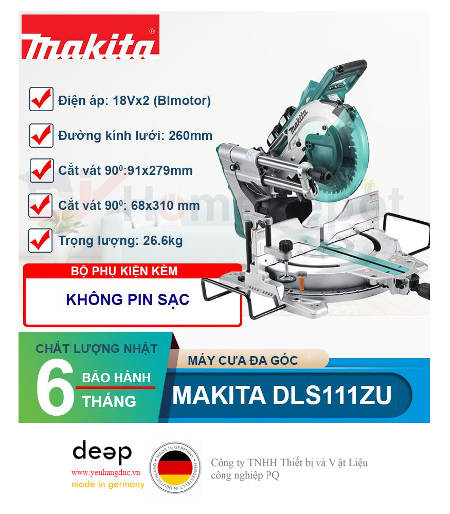 Máy cưa đa góc trượt dùng pin Makita DLS111ZU   Piqi4 | Www.Thietbinhapkhau.Com | Công Ty PQ 