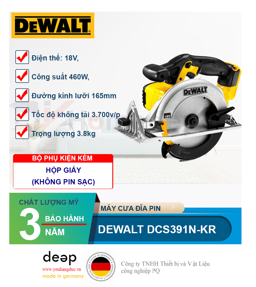 Máy cưa gỗ dùng pin Dewalt DCS391N-KR (Solo)   Piqi4 | Www.Thietbinhapkhau.Com | Công Ty PQ 