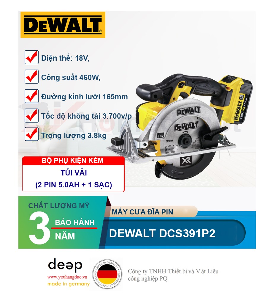 Máy cưa gỗ dùng pin Dewalt DCS391P2 18V   Piqi4 | Www.Thietbinhapkhau.Com | Công Ty PQ 