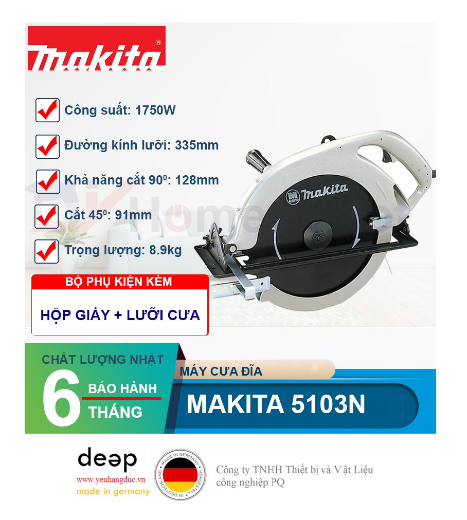 Máy cưa gỗ Makita 5103N 1750W   Piqi4 | Www.Thietbinhapkhau.Com | Công Ty PQ 