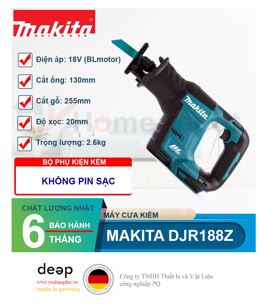 Máy cưa kiếm dùng pin Makita DJR188Z 18V   Piqi4 | Www.Thietbinhapkhau.Com | Công Ty PQ 