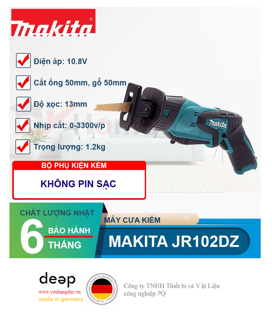 Máy cưa kiếm dùng pin Makita JR102DZ 10.8V   Piqi4 | Www.Thietbinhapkhau.Com | Công Ty PQ 