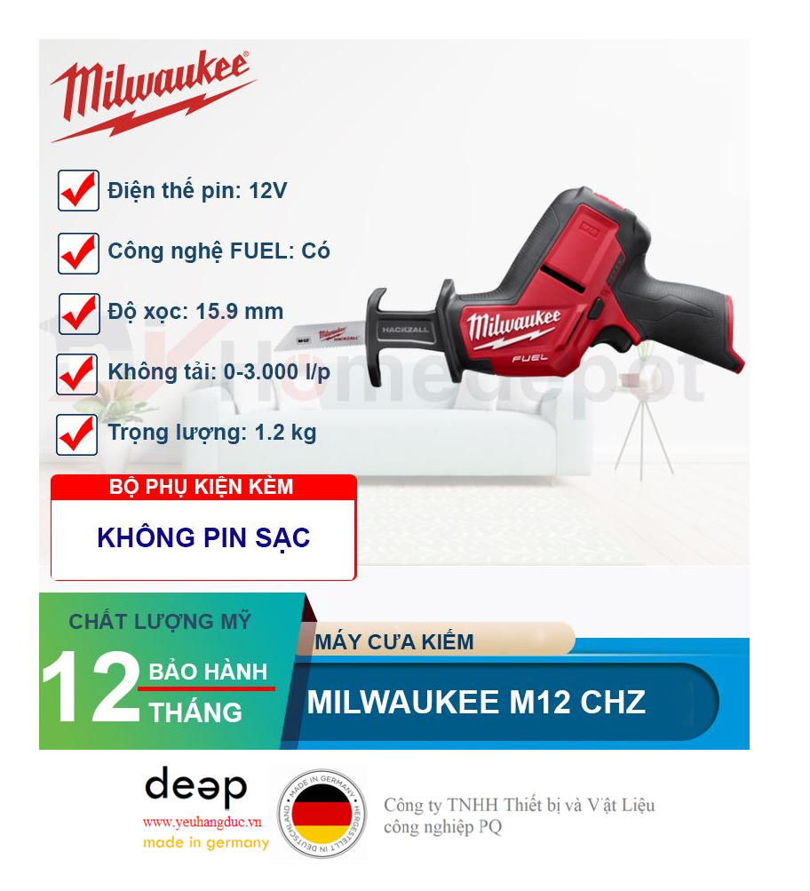 Máy cưa kiếm dùng pin Milwaukee M12 CHZ-0   Piqi4 | Www.Thietbinhapkhau.Com | Công Ty PQ 