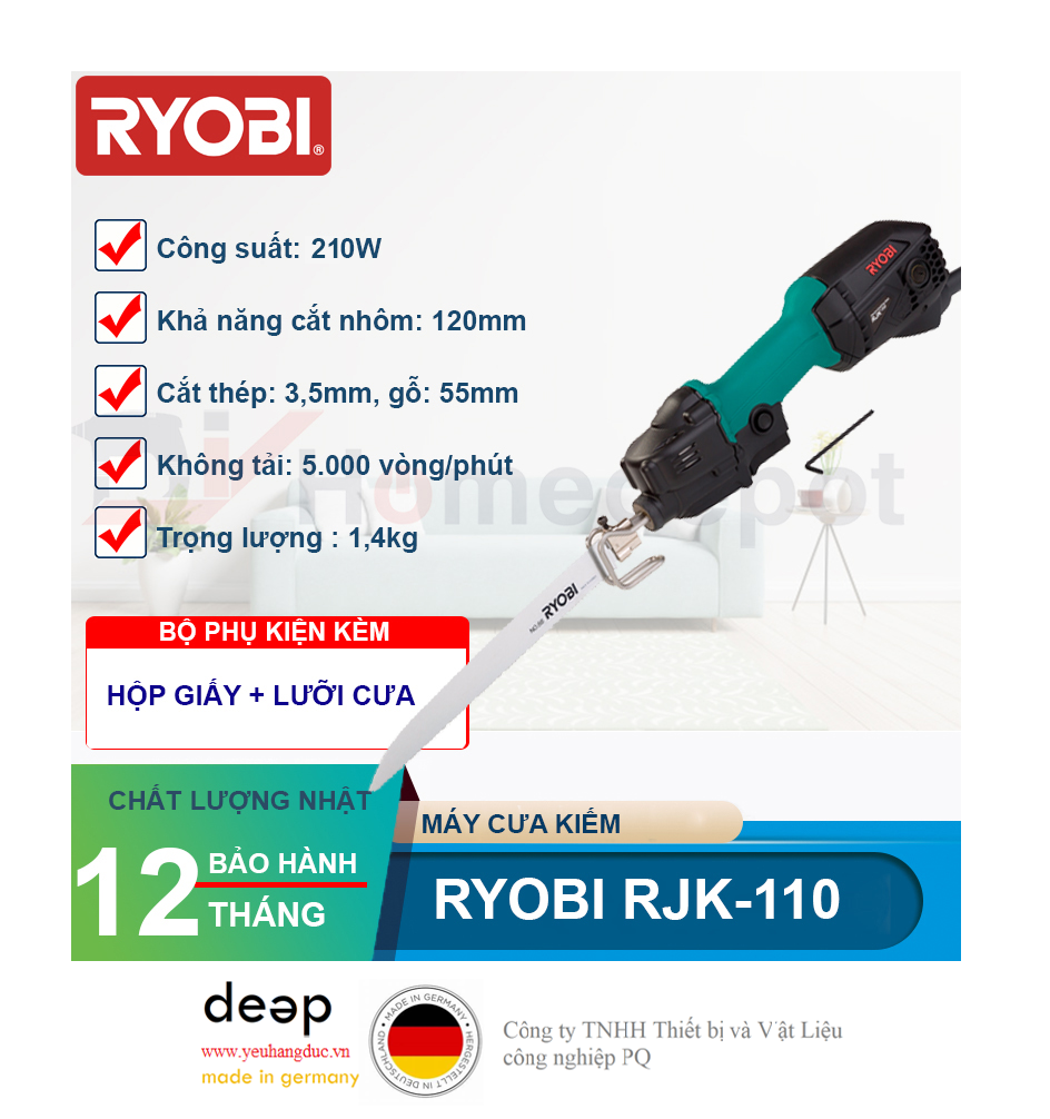 Máy cưa kiếm Ryobi RJK-110 210W   Piqi4 | Www.Thietbinhapkhau.Com | Công Ty PQ 