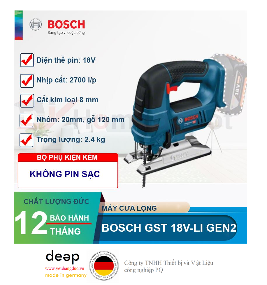 Máy cưa lọng dùng pin Bosch GST 18V-LI GEN 2   Piqi4 | Www.Thietbinhapkhau.Com | Công Ty PQ 