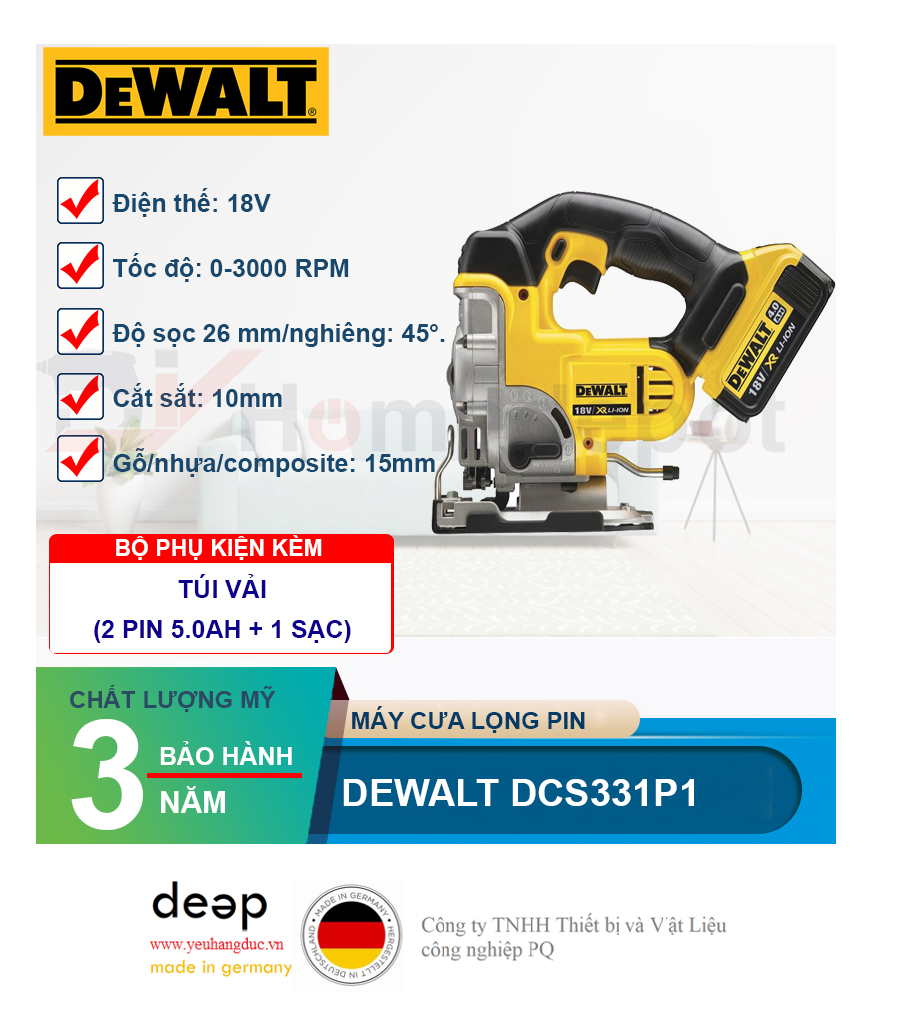 Máy cưa lọng dùng pin Dewalt DCS331P2 18V   Piqi4 | Www.Thietbinhapkhau.Com | Công Ty PQ 