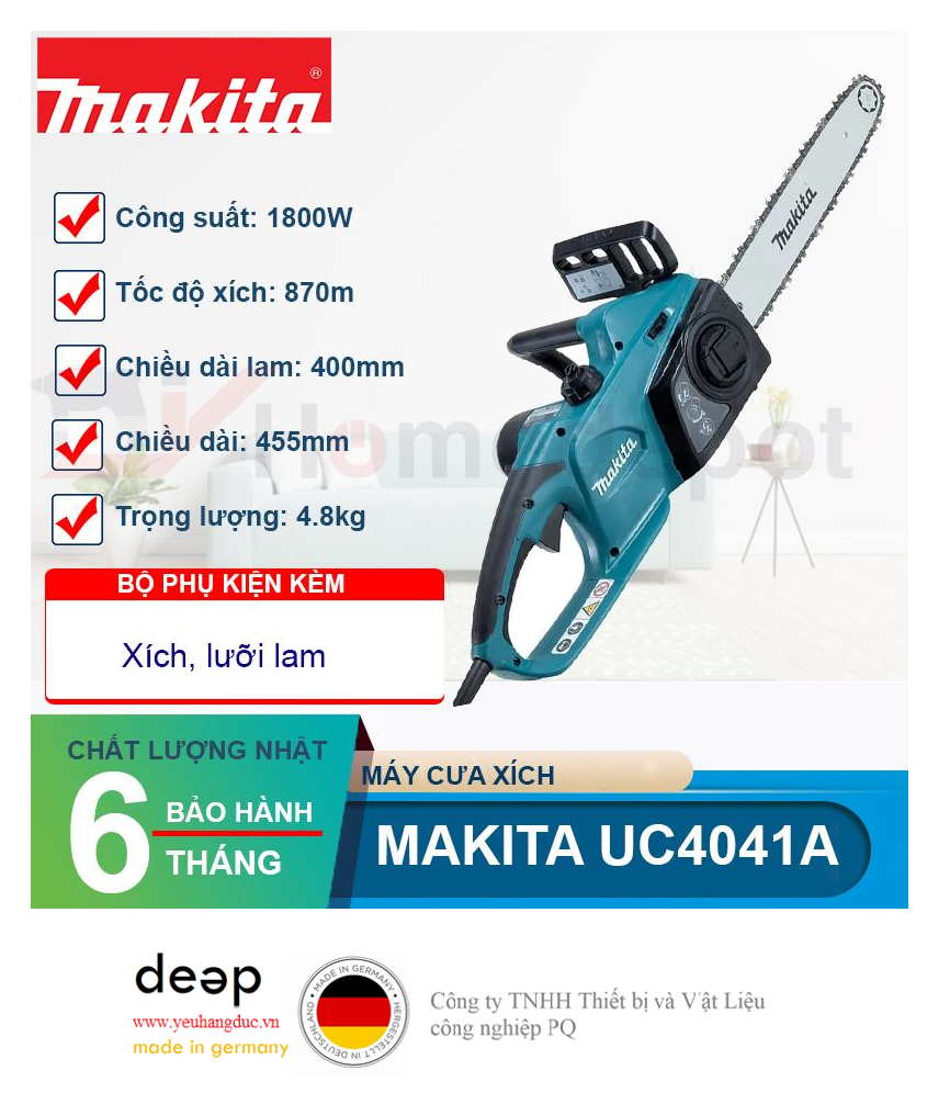Máy cưa xích chạy điện Makita UC4041A   Piqi4 | Www.Thietbinhapkhau.Com | Công Ty PQ 