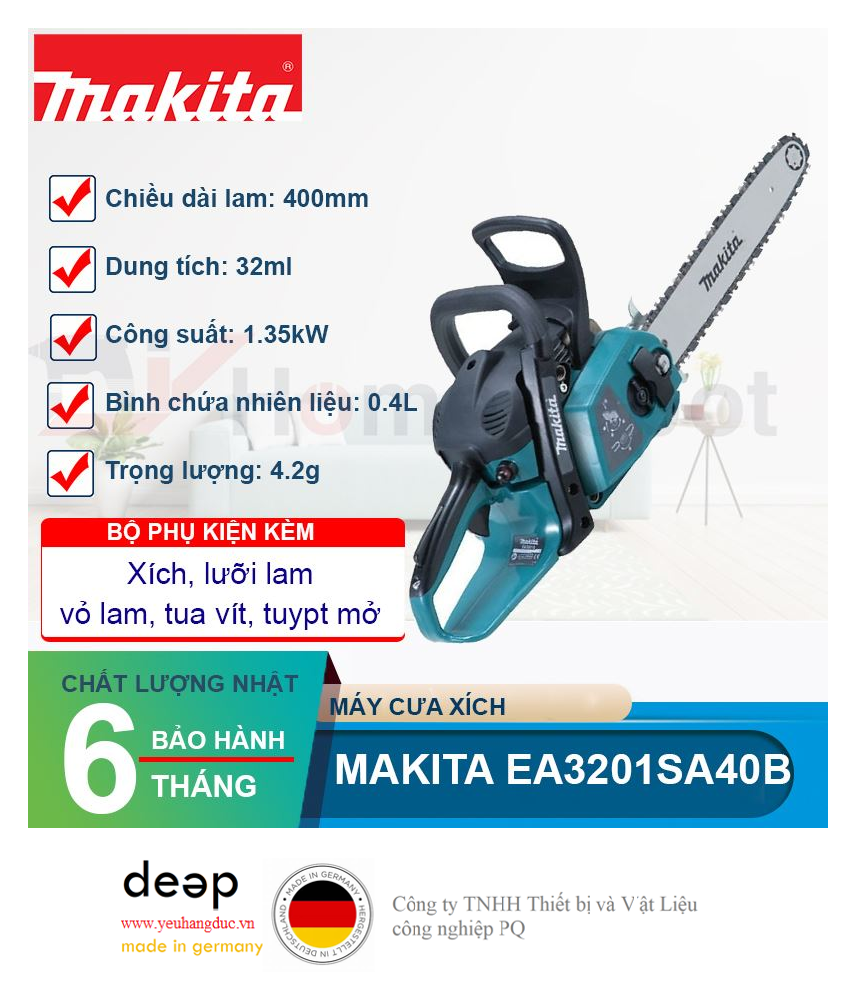 Máy cưa xích chạy xăng Makita EA3201S40B   Piqi4 | Www.Thietbinhapkhau.Com | Công Ty PQ 