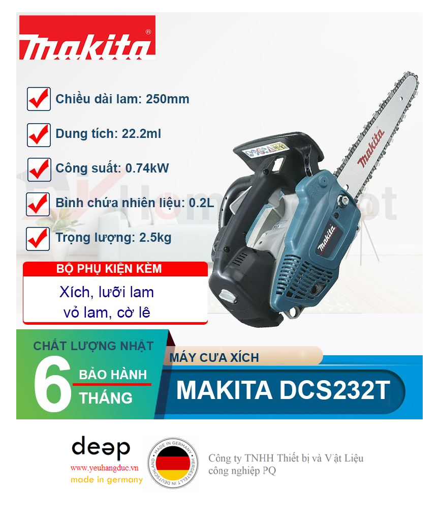 Máy cưa xích dùng xăng Makita DCS232T   Piqi4 | Www.Thietbinhapkhau.Com | Công Ty PQ 