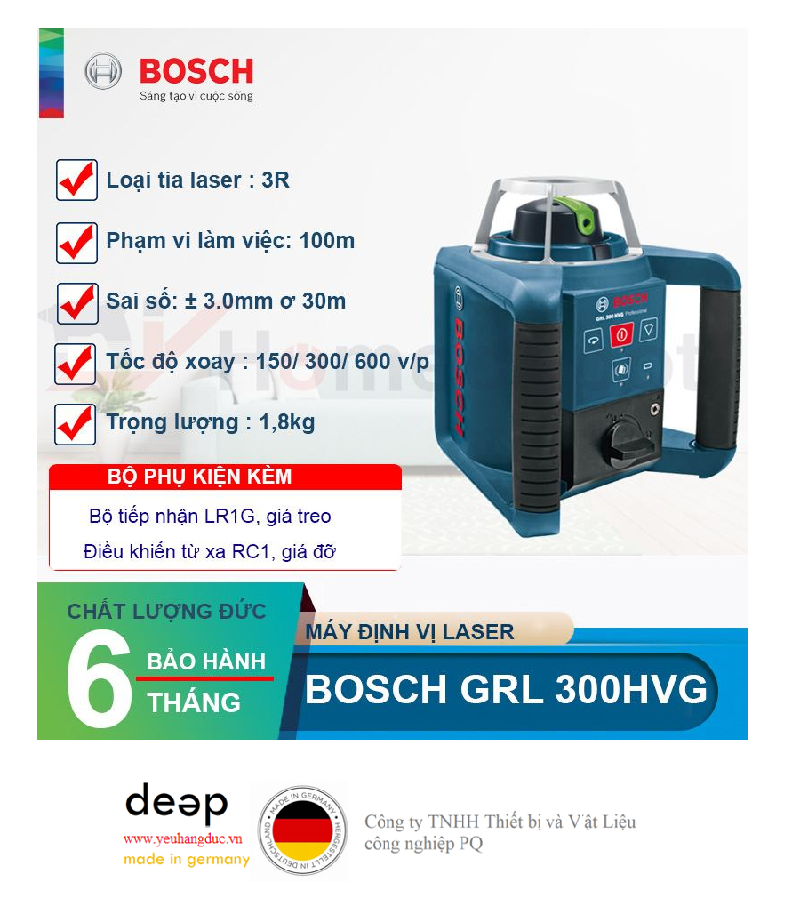 Máy định vị laser Bosch GRL 300 HVG   Piqi4 | Www.Thietbinhapkhau.Com | Công Ty PQ 
