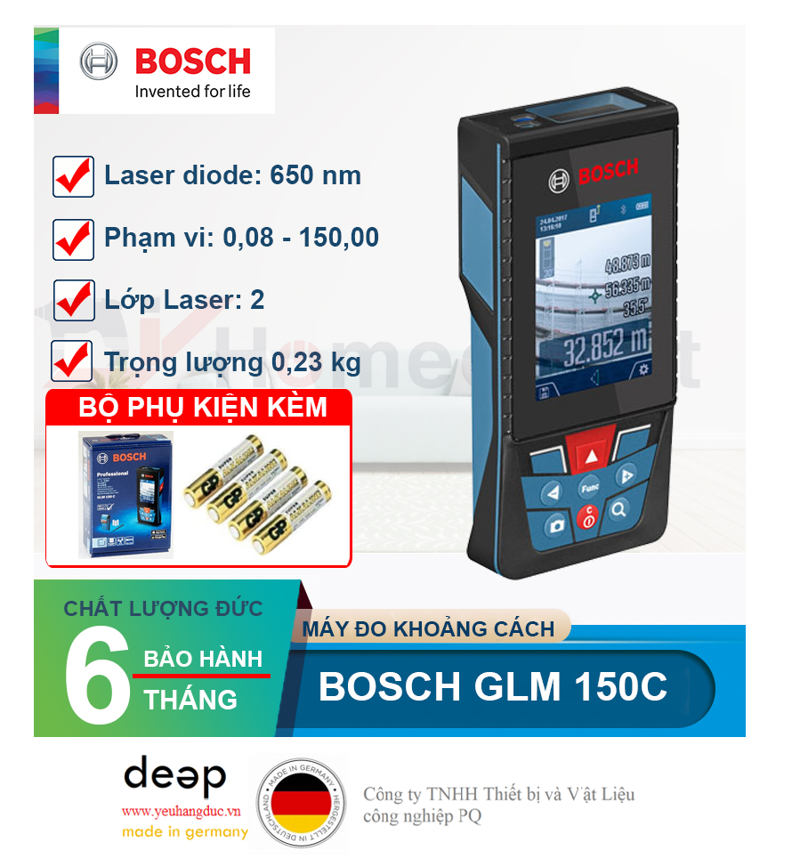 Máy đo khoảng cách Laser Bosch GLM 150C   Piqi4 | Www.Thietbinhapkhau.Com | Công Ty PQ 