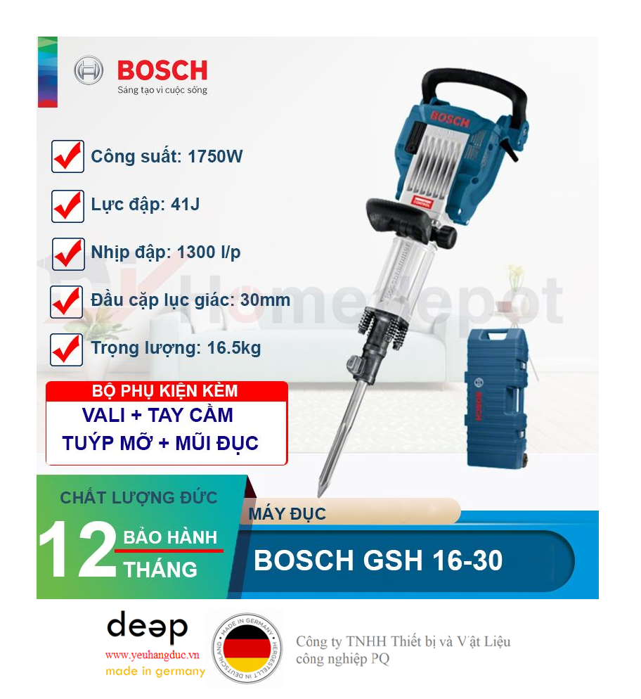 Máy đục bê tông Bosch Bosch GSH 16-30 1750W   Piqi4 | Www.Thietbinhapkhau.Com | Công Ty PQ 