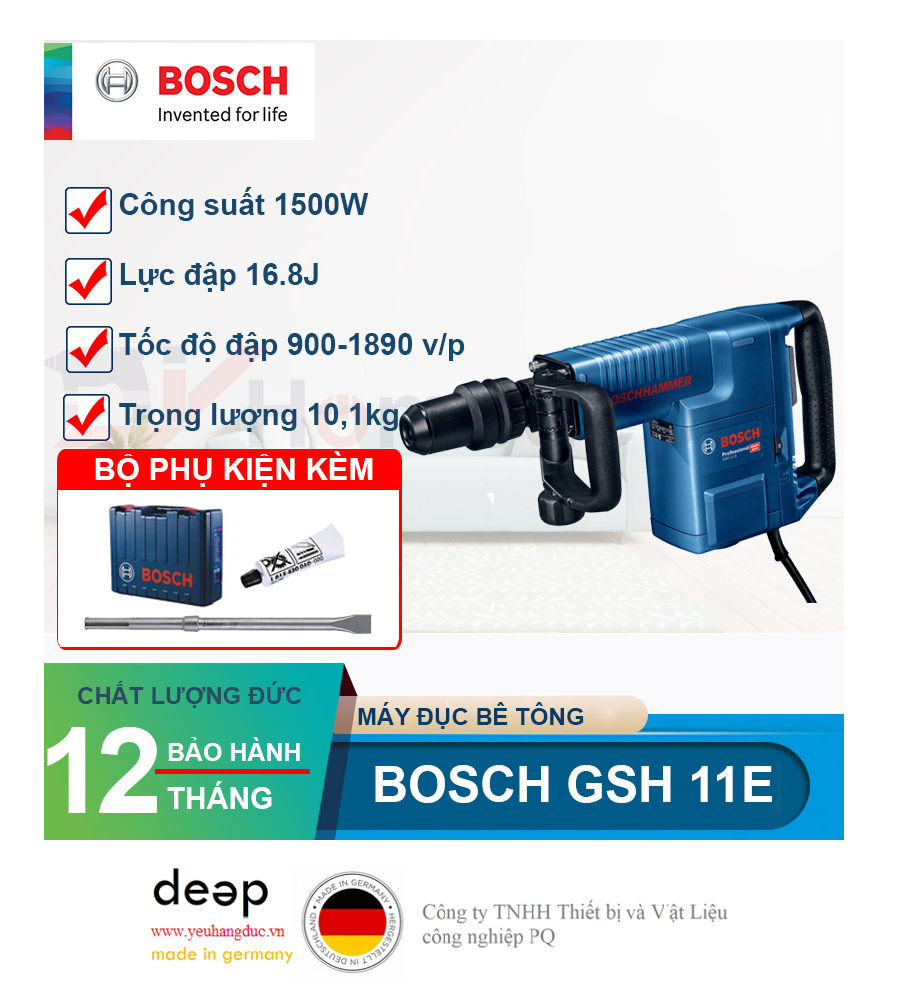 Máy đục bê tông Bosch GSH 11E 1500W   Piqi4 | Www.Thietbinhapkhau.Com | Công Ty PQ 