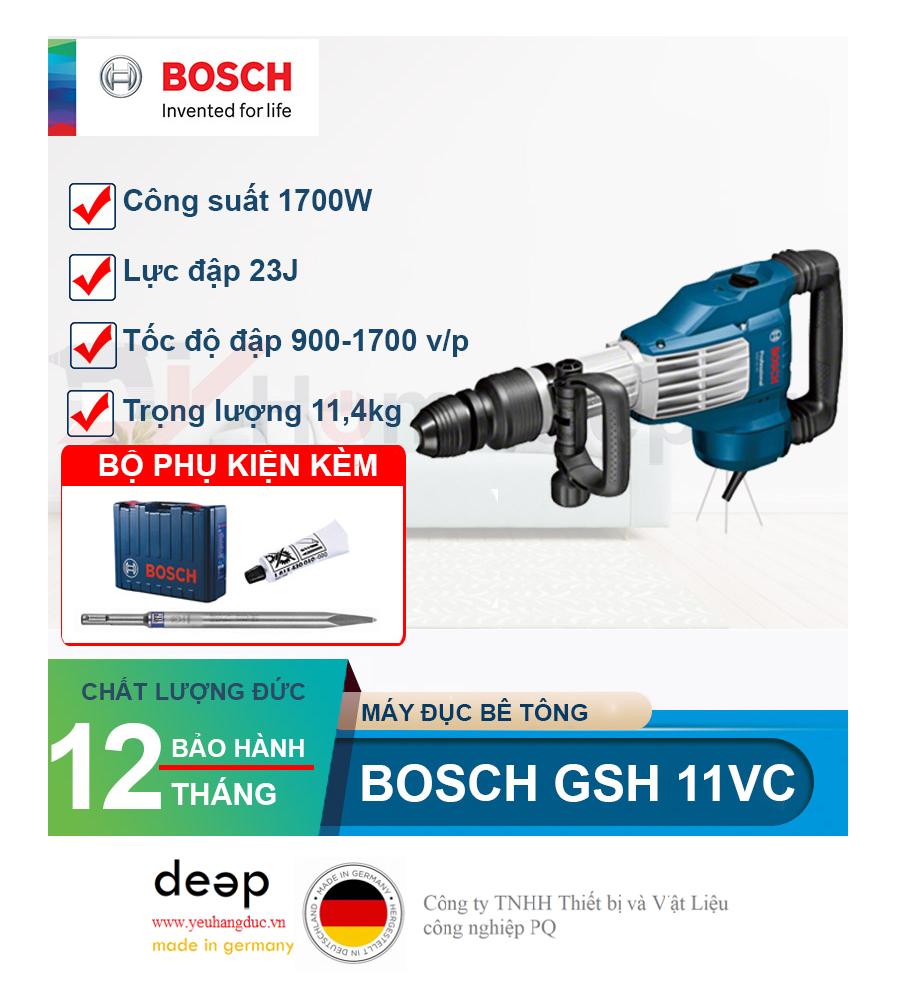 Máy đục bê tông Bosch GSH 11VC 1700W   Piqi4 | Www.Thietbinhapkhau.Com | Công Ty PQ 
