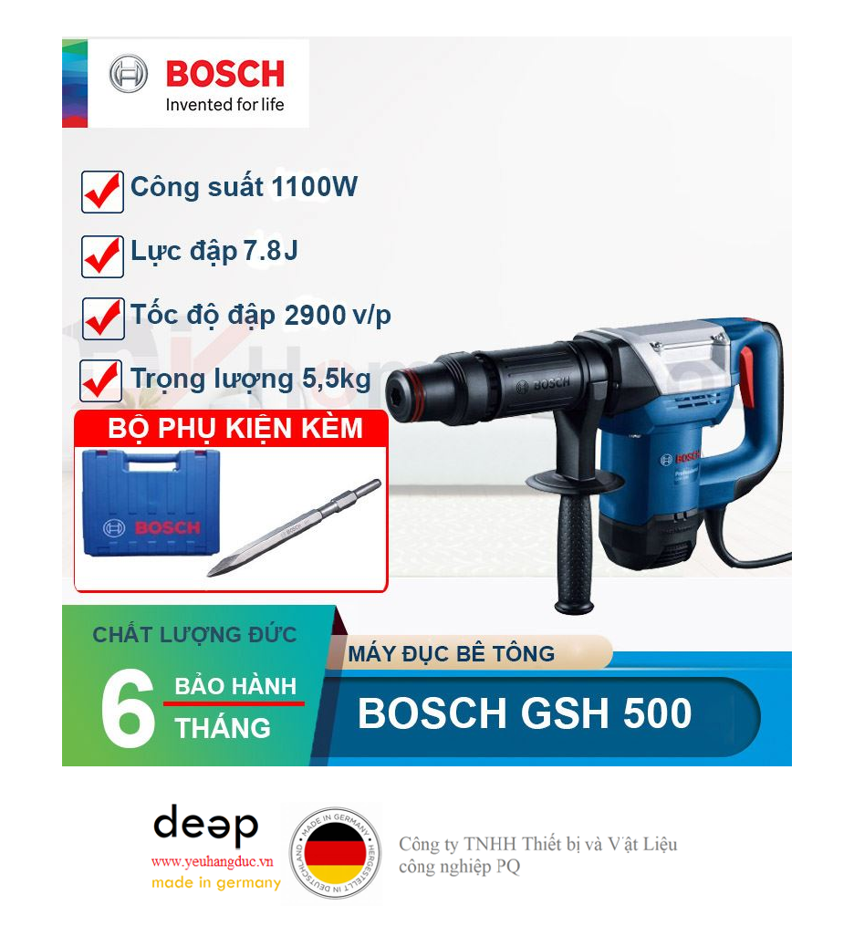 Máy đục bê tông Bosch GSH 500   Piqi4 | Www.Thietbinhapkhau.Com | Công Ty PQ 
