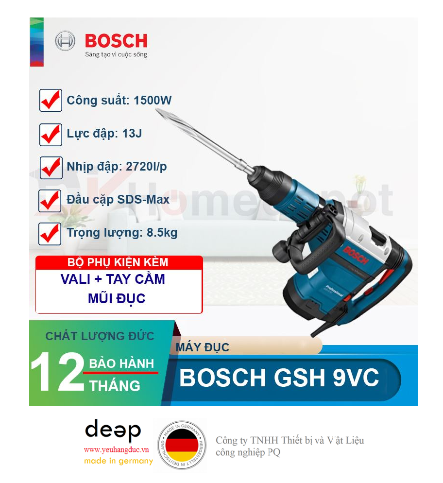 Máy đục bê tông Bosch GSH 9VC 1500W   Piqi4 | Www.Thietbinhapkhau.Com | Công Ty PQ 
