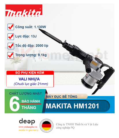  Máy đục bê tông Makita HM1201 1130W   Piqi4 | Www.Thietbinhapkhau.Com | Công Ty PQ 