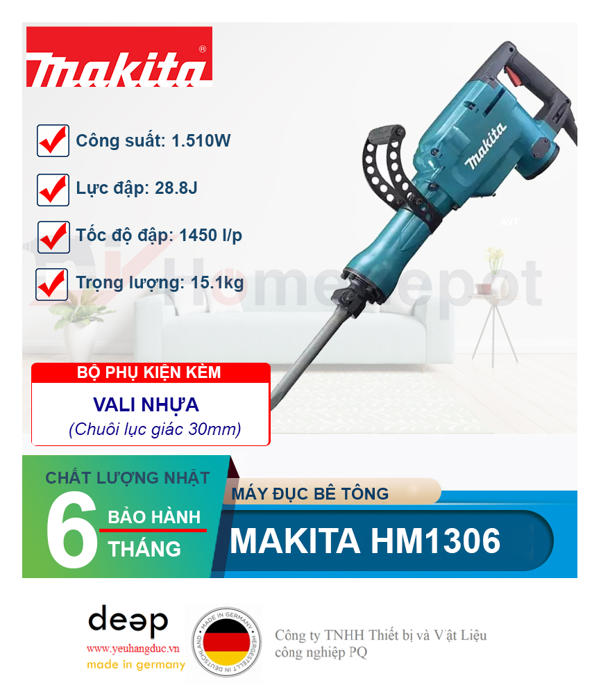 Máy đục bê tông Makita HM1306 1510W   Piqi4 | Www.Thietbinhapkhau.Com | Công Ty PQ 