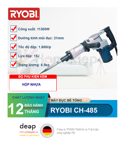  Máy đục bê tông Ryobi CH-485 1130W   Piqi4 | Www.Thietbinhapkhau.Com | Công Ty PQ 