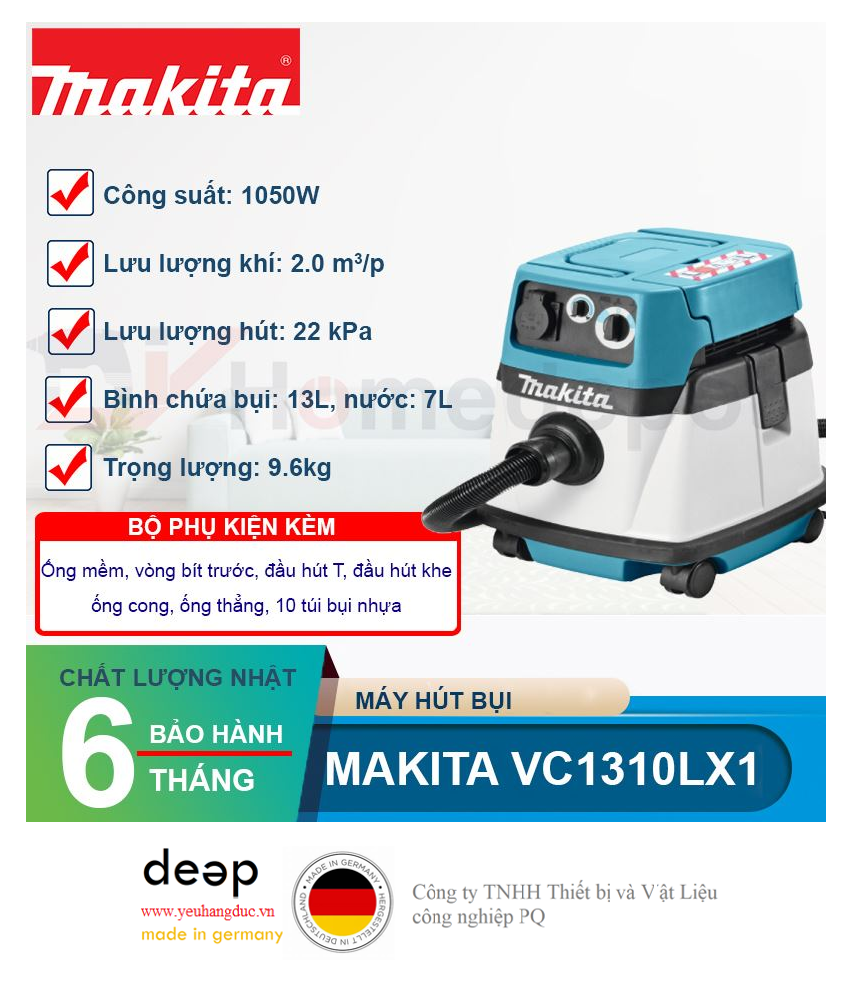 Máy hút bụi 1050W Makita VC1310LX1   Piqi4 | Www.Thietbinhapkhau.Com | Công Ty PQ 