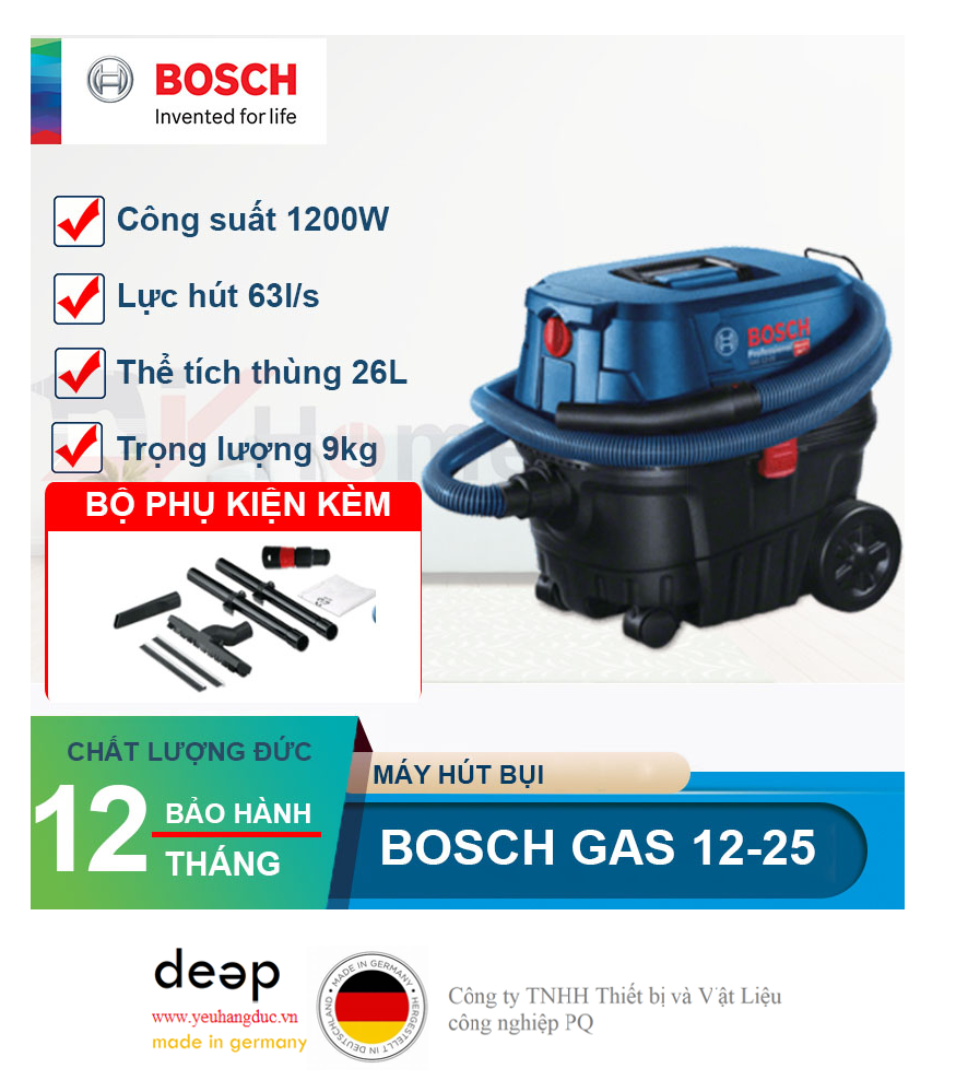 Máy hút bụi Bosch GAS 12-25   Piqi4 | Www.Thietbinhapkhau.Com | Công Ty PQ 