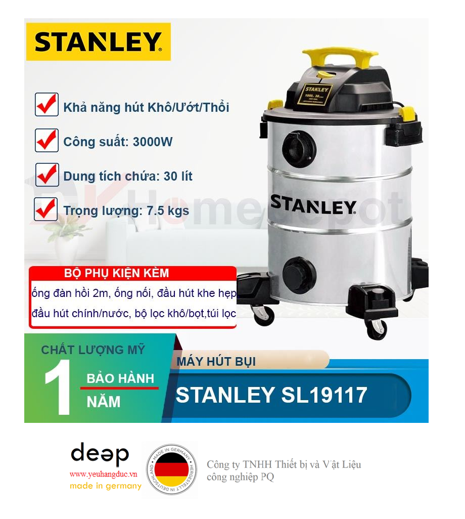 Máy hút bụi công nghiệp khô và ướt Stanley SL19117 (mã mới SL19417-8A)   Piqi4 | Www.Thietbinhapkhau.Com | Công Ty PQ 