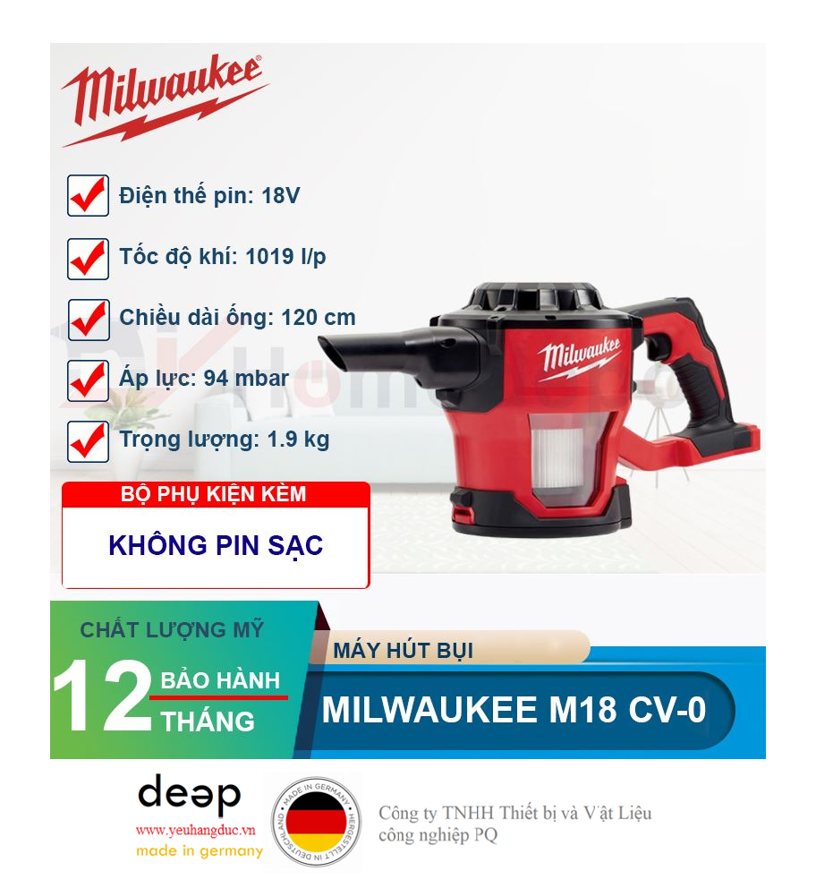 Máy hút bụi đa năng Milwaukee M18 CV-0   Piqi4 | Www.Thietbinhapkhau.Com | Công Ty PQ 