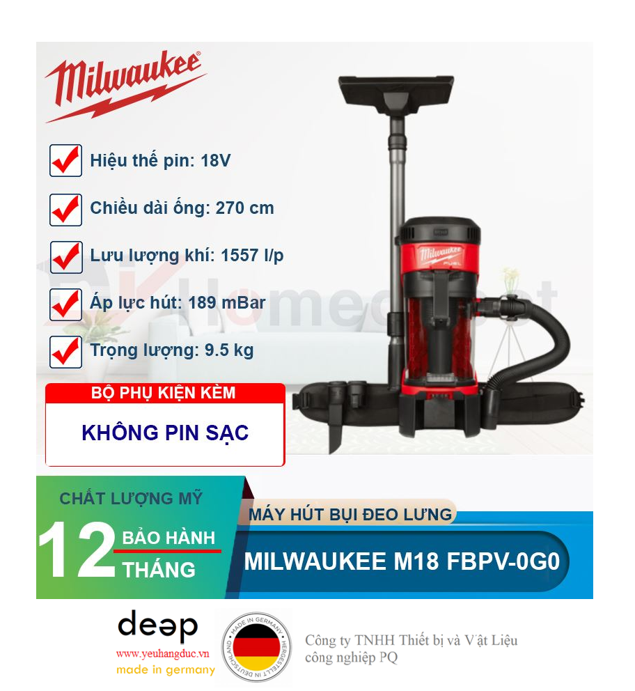 Máy hút bụi đeo lưng Milwaukee M18 FBPV-0G0   Piqi4 | Www.Thietbinhapkhau.Com | Công Ty PQ 