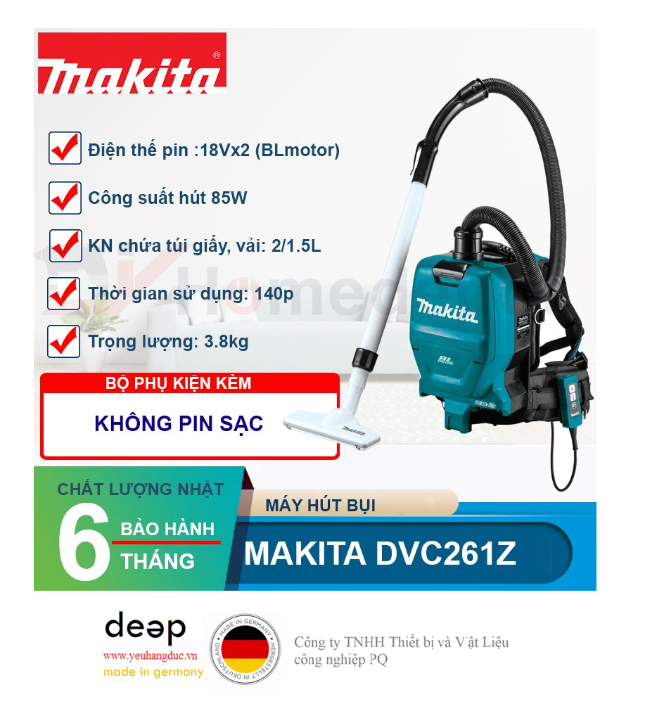 Máy hút bụi đeo vai dùng pin Makita DVC261Z   Piqi4 | Www.Thietbinhapkhau.Com | Công Ty PQ 