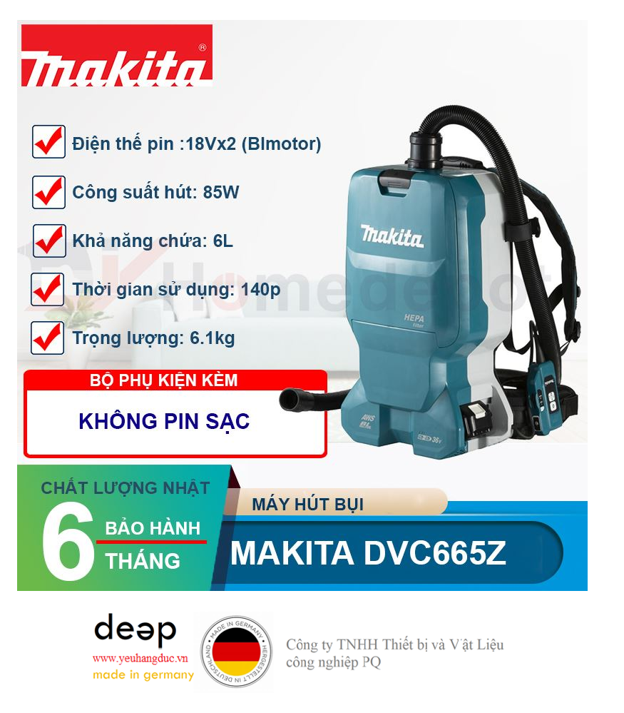 Máy hút bụi đeo vai dùng pin Makita DVC665Z   Piqi4 | Www.Thietbinhapkhau.Com | Công Ty PQ 