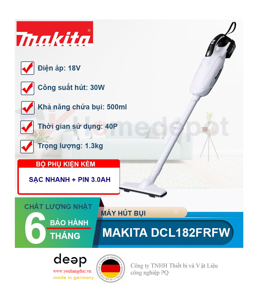 Máy hút bụi dùng pin Makita DCL182FRFW   Piqi4 | Www.Thietbinhapkhau.Com | Công Ty PQ 