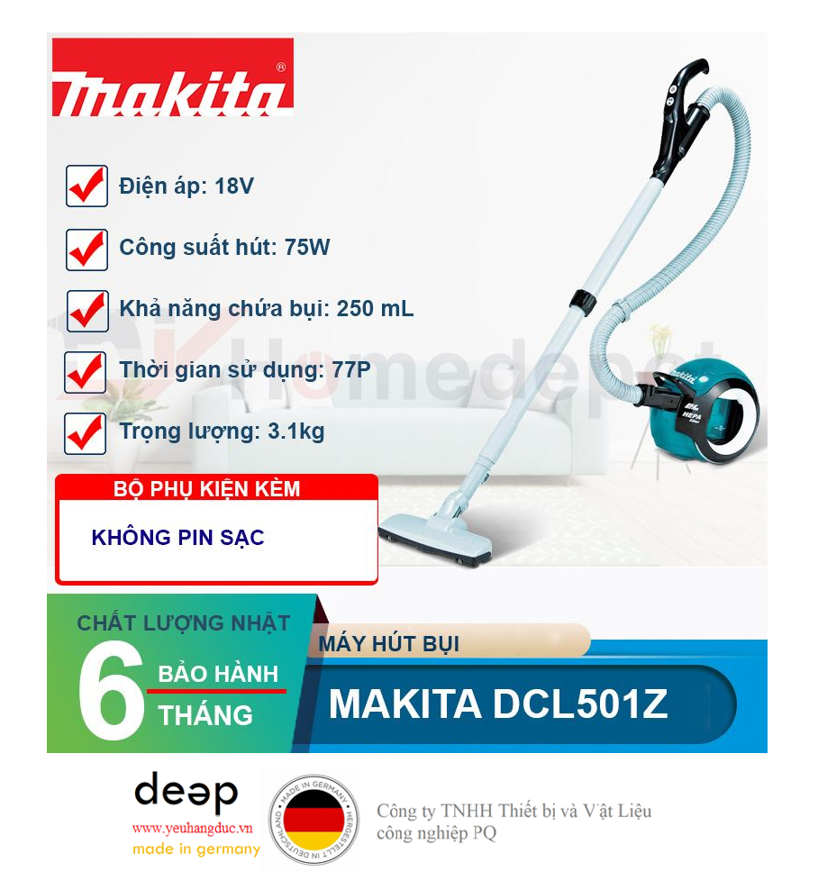 Máy hút bụi dùng pin Makita DCL501Z 18V   Piqi4 | Www.Thietbinhapkhau.Com | Công Ty PQ 