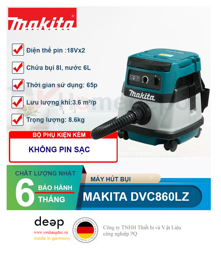 Máy hút bụi dùng pin Makita DVC860LZ 18V   Piqi4 | Www.Thietbinhapkhau.Com | Công Ty PQ 