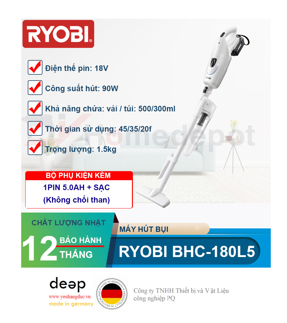 Máy hút bụi dùng pin Ryobi BHC-180L5 18V   Piqi4 | Www.Thietbinhapkhau.Com | Công Ty PQ 