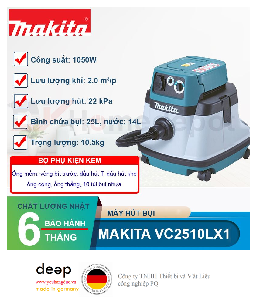 Máy hút bụi Makita VC2510LX1 1050W   Piqi4 | Www.Thietbinhapkhau.Com | Công Ty PQ 