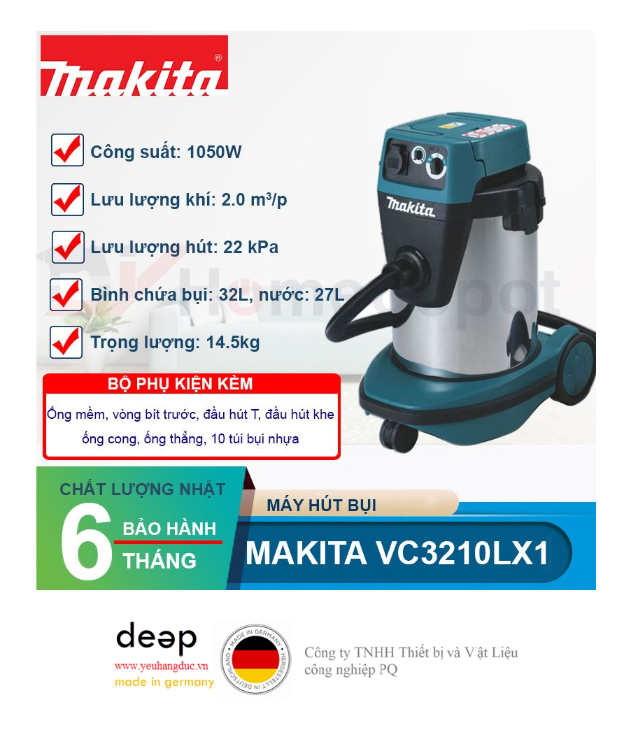 Máy hút bụi Makita VC3210LX1   Piqi4 | Www.Thietbinhapkhau.Com | Công Ty PQ 