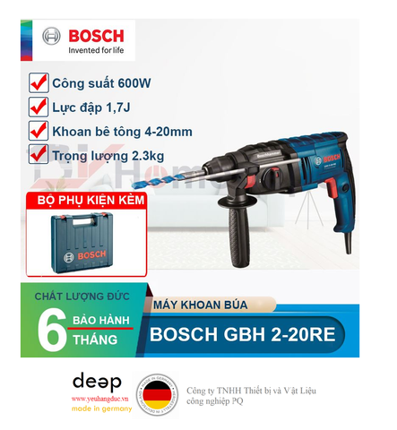  Máy khoan bê tông Bosch GBH 2-20 RE 600W   Piqi4 | Www.Thietbinhapkhau.Com | Công Ty PQ 