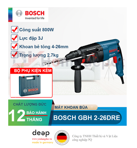  Máy khoan bê tông Bosch GBH 2-26 DRE 800W   Piqi4 | Www.Thietbinhapkhau.Com | Công Ty PQ 