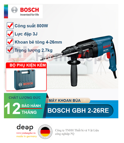  Máy khoan bê tông Bosch GBH 2-26 RE 800W   Piqi4 | Www.Thietbinhapkhau.Com | Công Ty PQ 