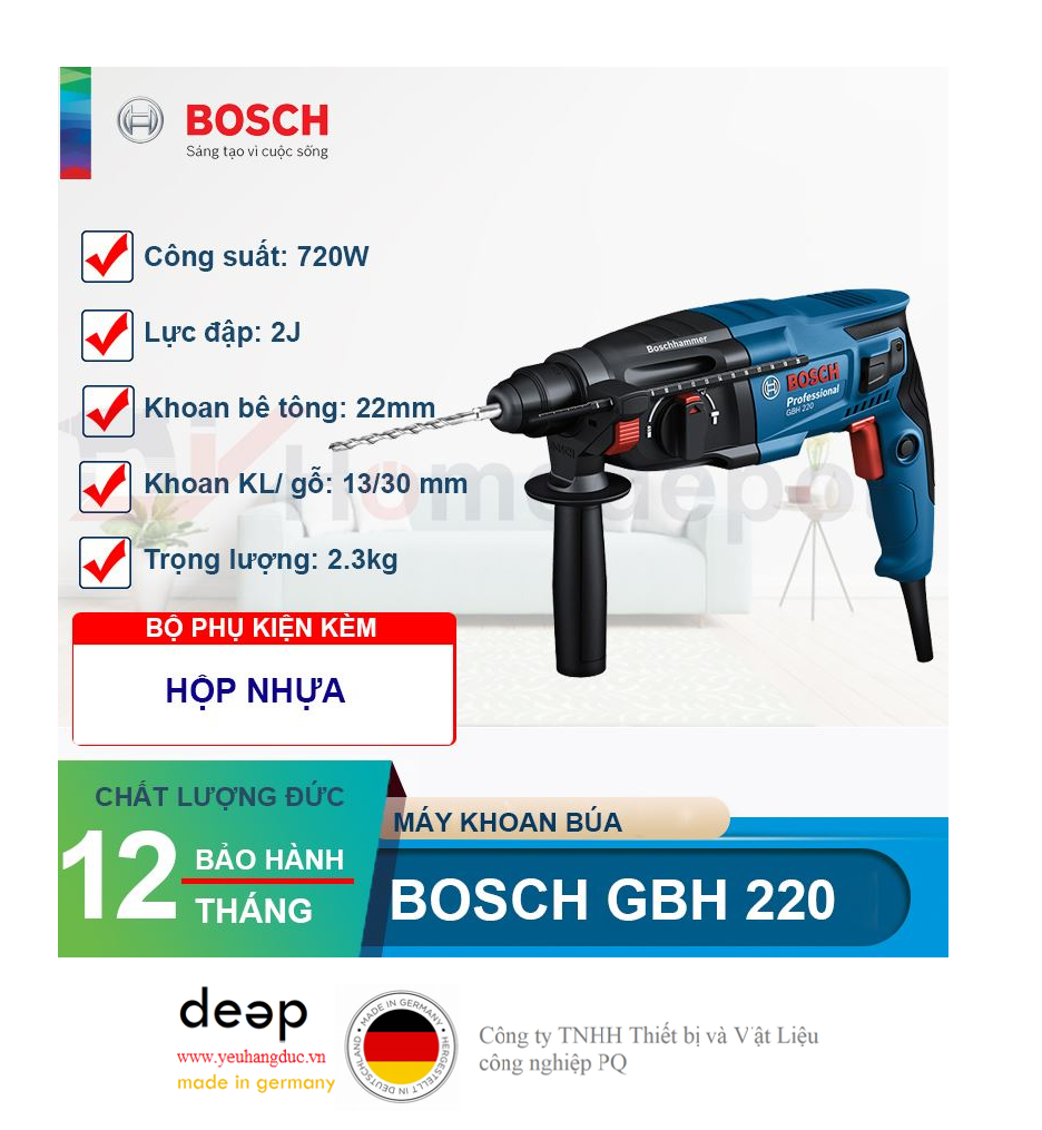 Máy khoan bê tông Bosch GBH 220 720W   Piqi4 | Www.Thietbinhapkhau.Com | Công Ty PQ 