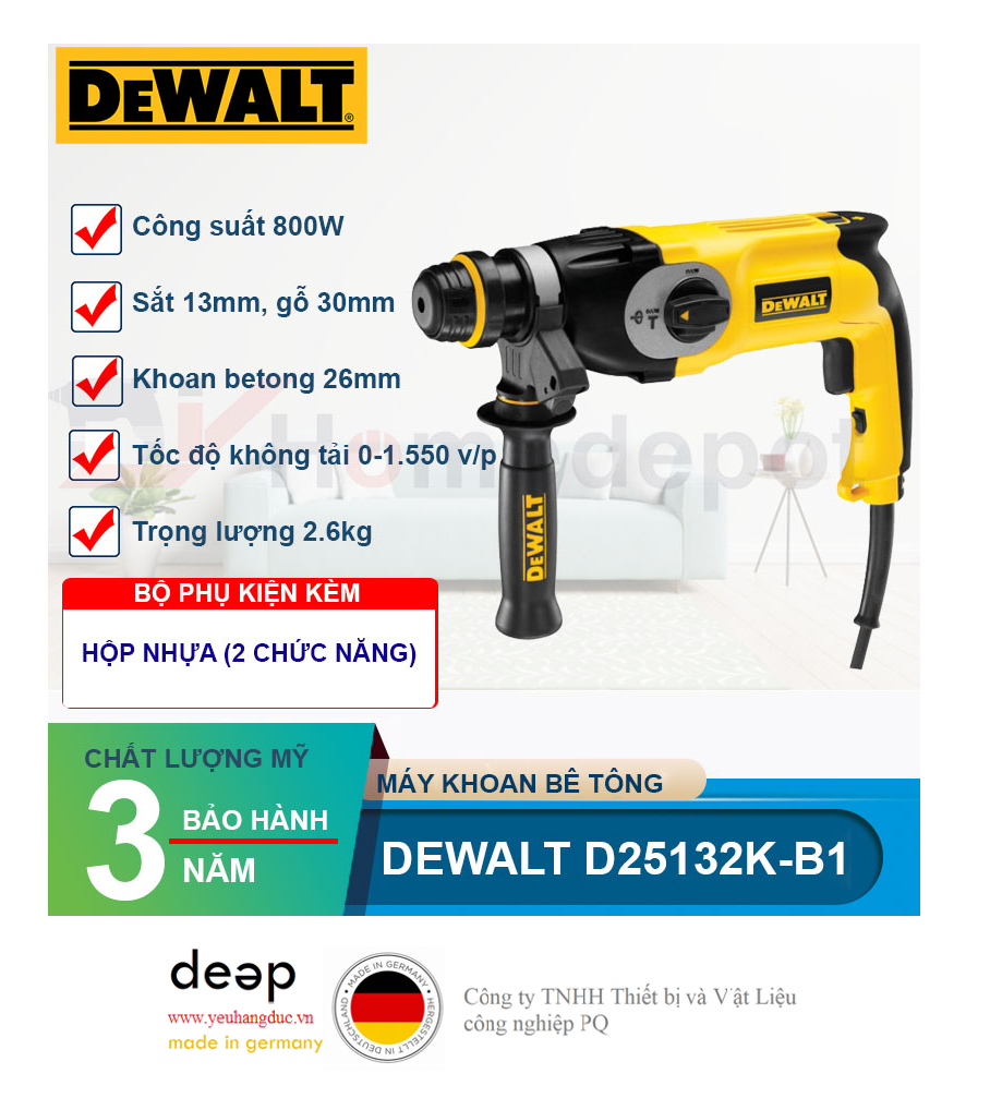 Máy khoan bê tông Dewalt D25132K-B1   Piqi4 | Www.Thietbinhapkhau.Com | Công Ty PQ 