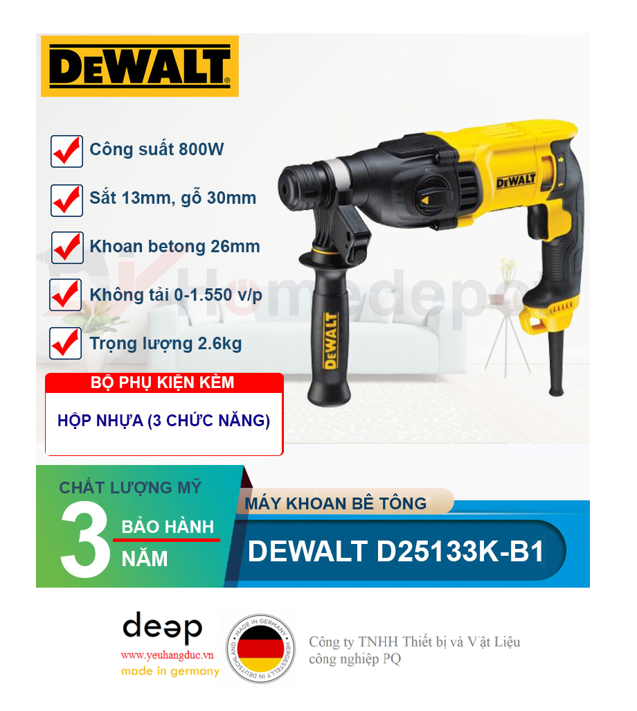 Máy khoan bê tông Dewalt D25133K-B1 800W   Piqi4 | Www.Thietbinhapkhau.Com | Công Ty PQ 