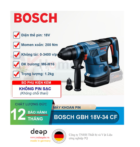  Máy khoan bê tông dùng pin Bosch GBH 18V-34 CF (Solo)   Piqi4 | Www.Thietbinhapkhau.Com | Công Ty PQ 